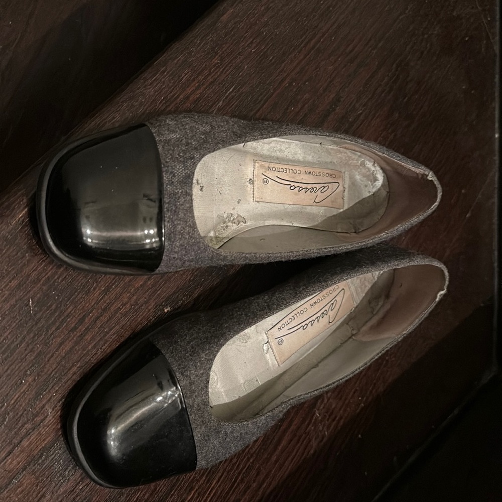 Grey flannel flats - inner lining is slightly worn but shoes are in good shape